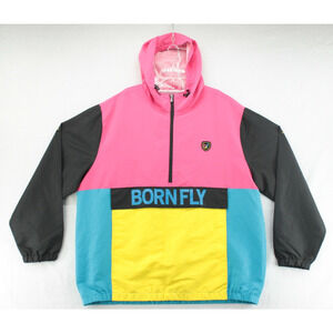 Born Fly Windbreaker Jacket 4XL Colorblock Hoodie Street Wear Pullover 1/2 Zip